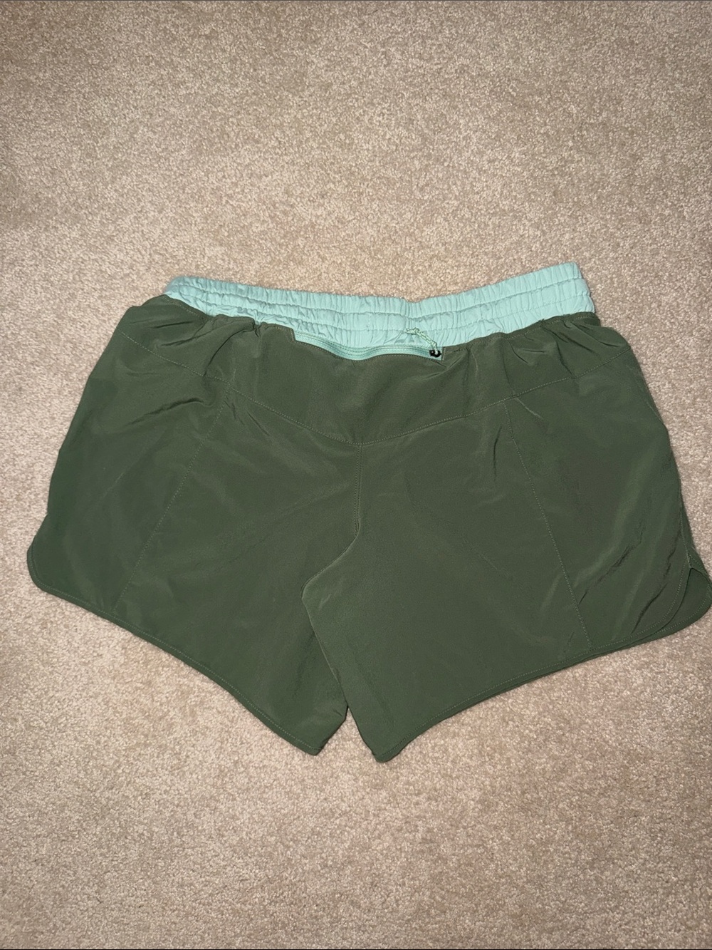 Patagonia Olive Green Athletic Shorts with Mint Waistband